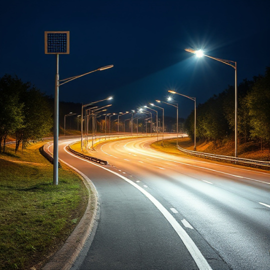 Solar street lighting on road